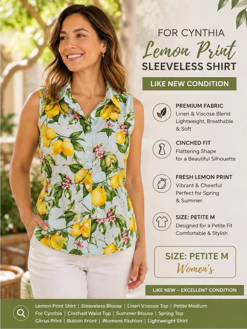 For Cynthia Lemon Print Sleeveless Shirt - Yellow Floral